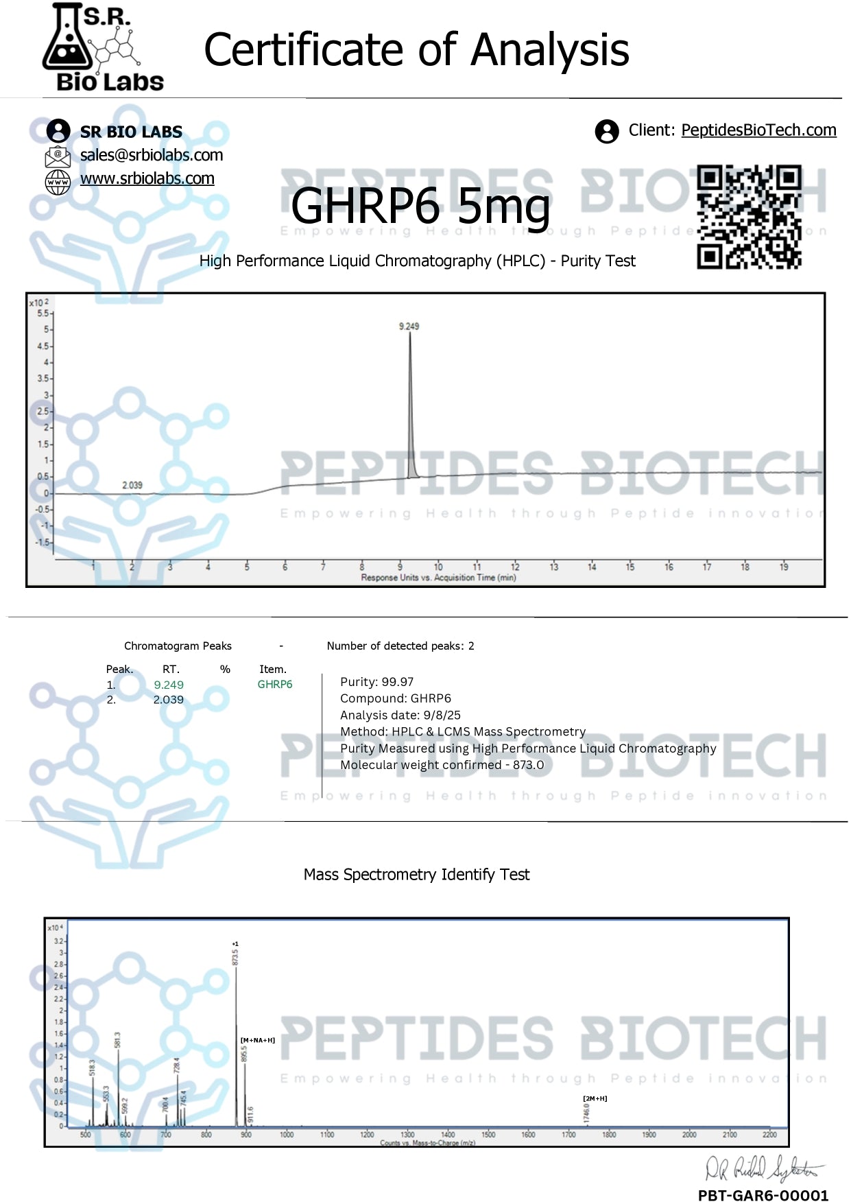 GHRP-6 Acetate - 5 mg / Single Vial - Peptides BioTech