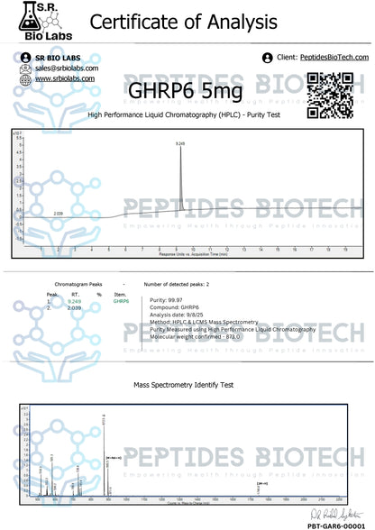 GHRP-6 Acetate - 5 mg / Single Vial - Peptides BioTech