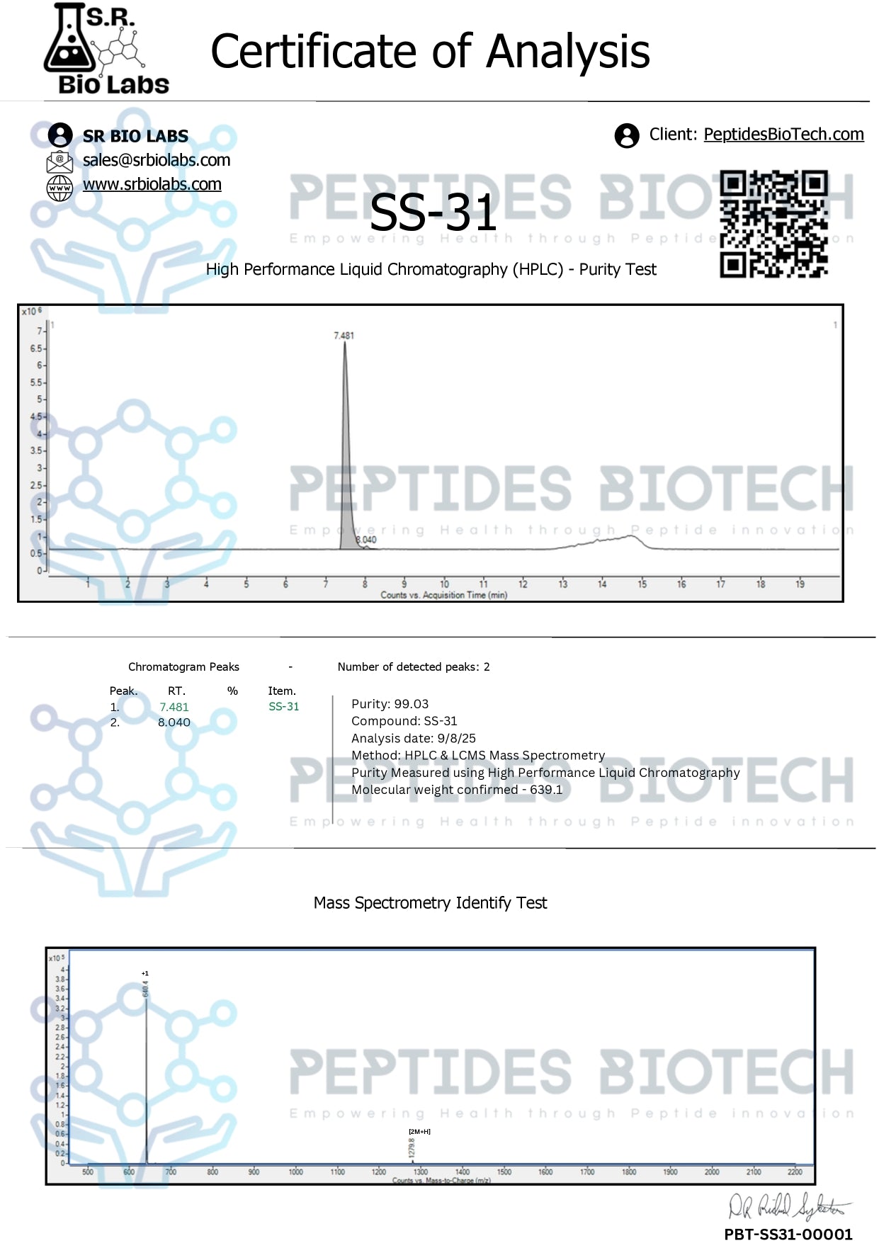 SS-31 (Elamipretide) - 10mg / Single Vial - Peptides BioTech