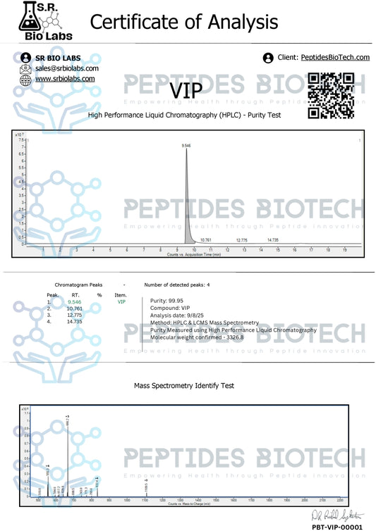 VIP - vasoactive Intestinal Peptide - 10 mg / Single Vial - Peptides BioTech