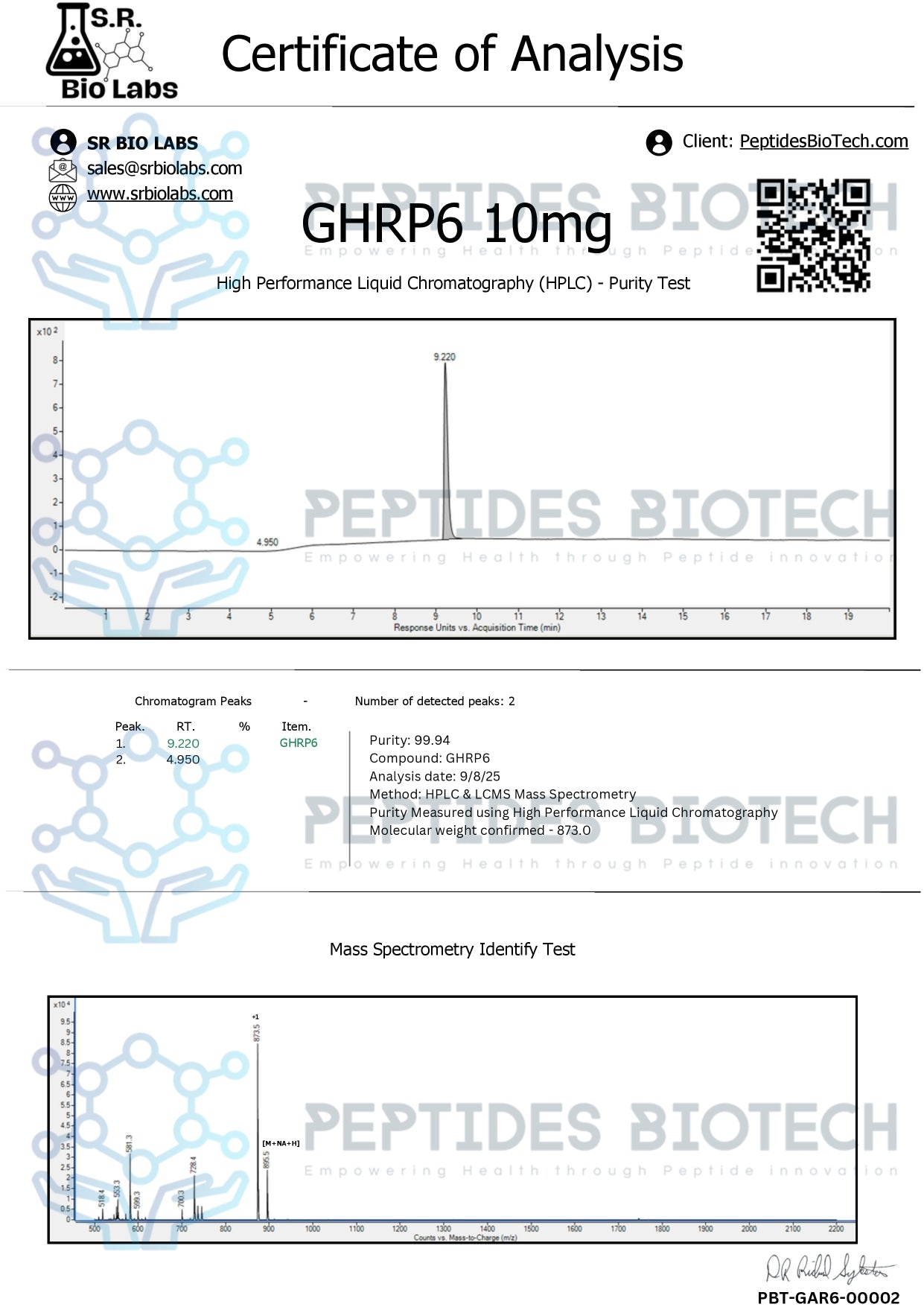 GHRP-6 Acetate - 5 mg / Single Vial - Peptides BioTech