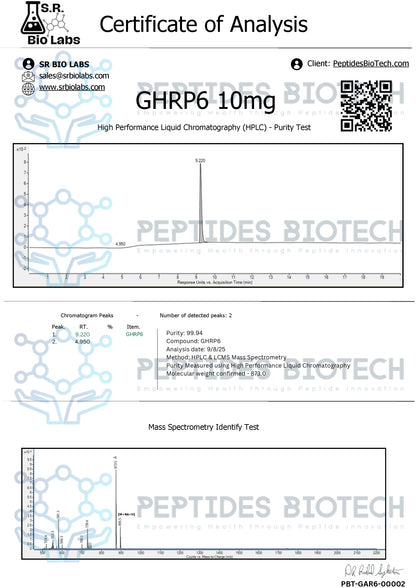 GHRP-6 Acetate - 5 mg / Single Vial - Peptides BioTech